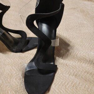 Shein Black Suedette 4.5 inch Stilettos Clear Strap Size 6 NWOT